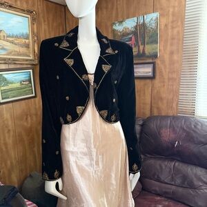 Anne Carson Black Velvet Embroidered Blazer Bolero